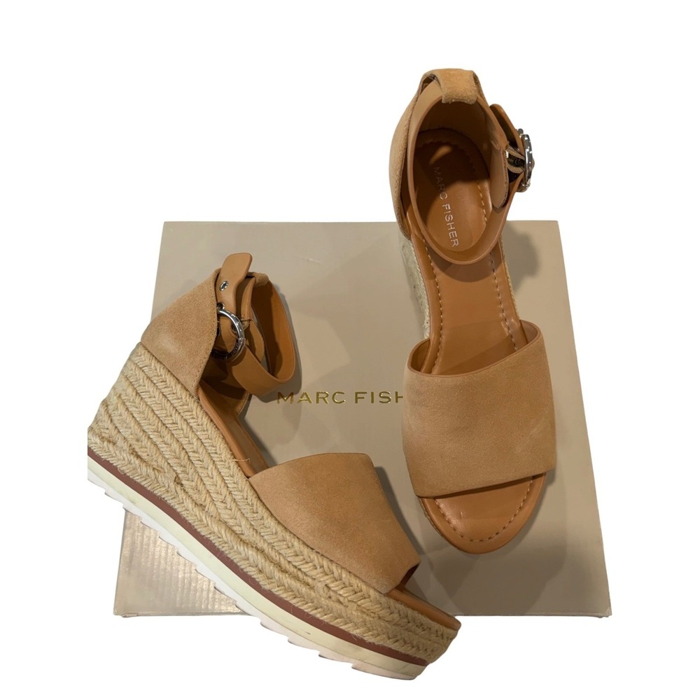 Marc Fisher Tan Espadrille Wedge Sandals, 9
